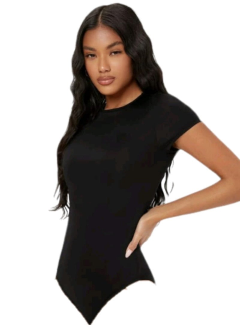 Bodysuit Half Sleeve Black Plain - Image 2