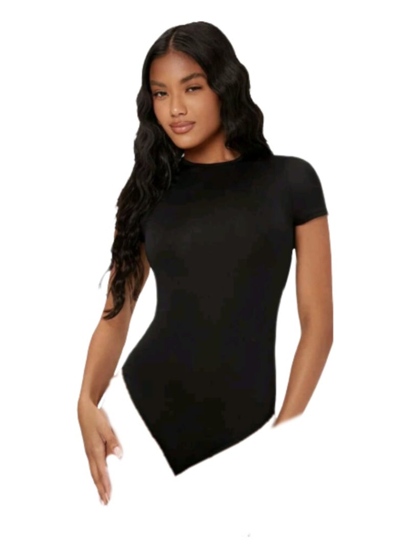 Bodysuit Half Sleeve Black Plain - Image 4