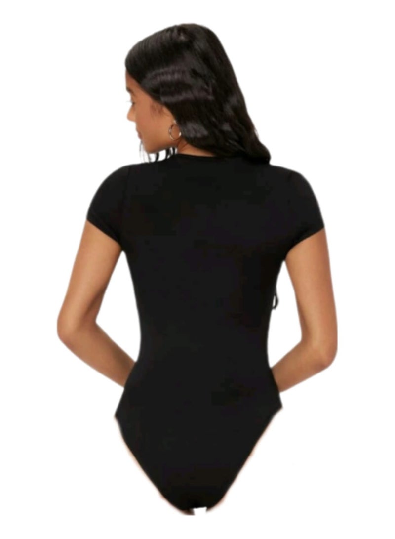 Bodysuit Half Sleeve Black Plain - Image 3