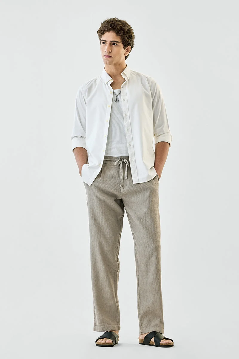 سنيتش Beige Textured Relaxed Casual Trousers