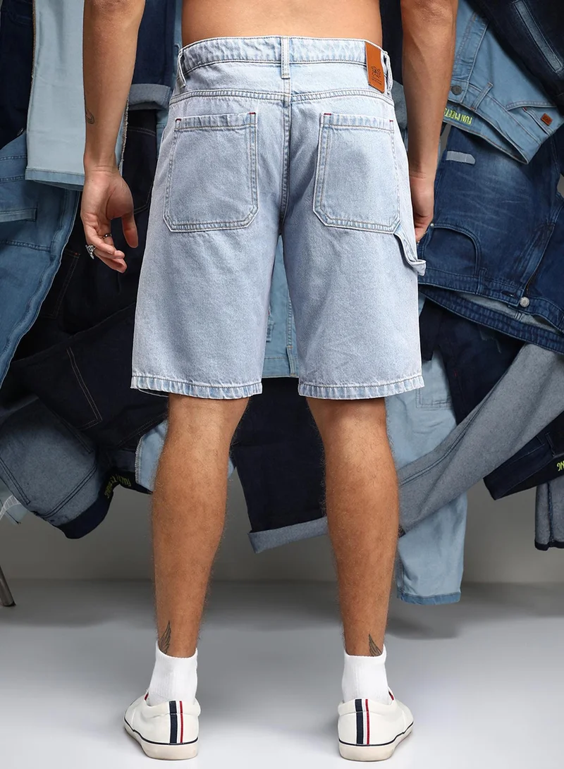 Campus Sutra  Men's Light Blue Carpenter Denim Shorts for Men | Best Price UAE