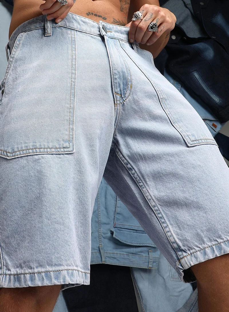 Campus Sutra  Men's Light Blue Carpenter Denim Shorts for Men | Best Price UAE