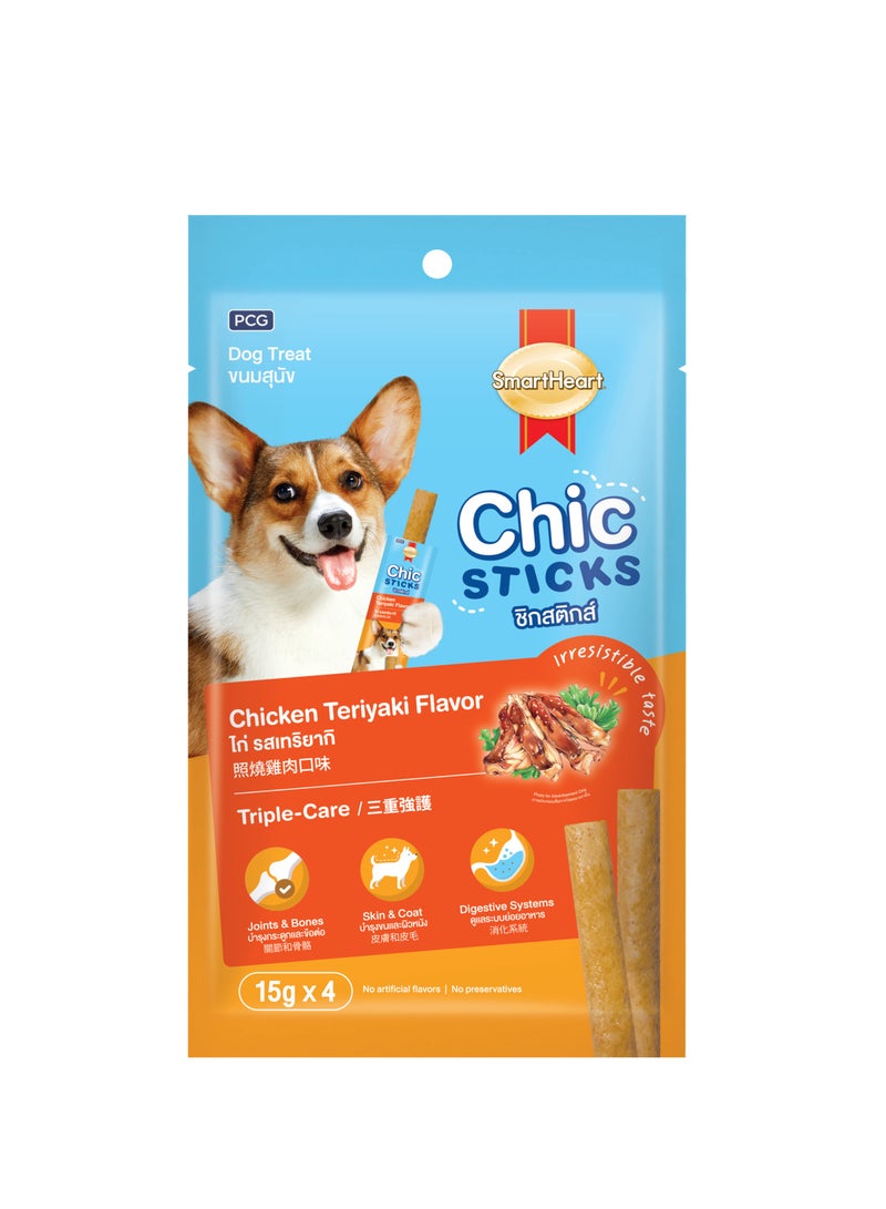 سمارت هارت مكافآت للكلاب شيك ستيكس بنكهة الدجاج ترياكي 15 جم × 4 عيدان × 12 عبوة – 1 صندوق - Image 3