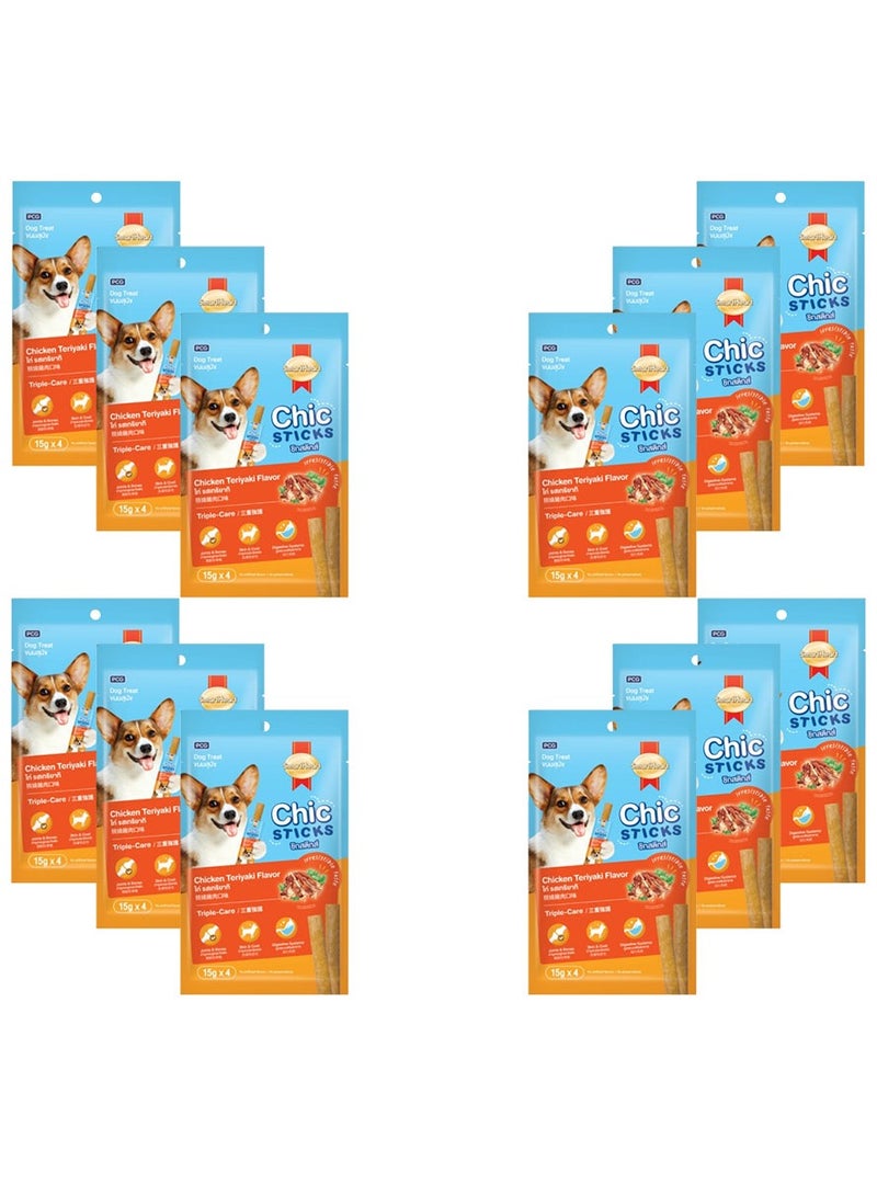 سمارت هارت مكافآت للكلاب شيك ستيكس بنكهة الدجاج ترياكي 15 جم × 4 عيدان × 12 عبوة – 1 صندوق - Image 2