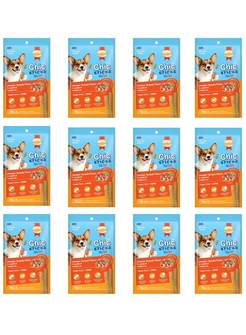 سمارت هارت مكافآت للكلاب شيك ستيكس بنكهة الدجاج ترياكي 15 جم × 4 عيدان × 12 عبوة – 1 صندوق - Image 1