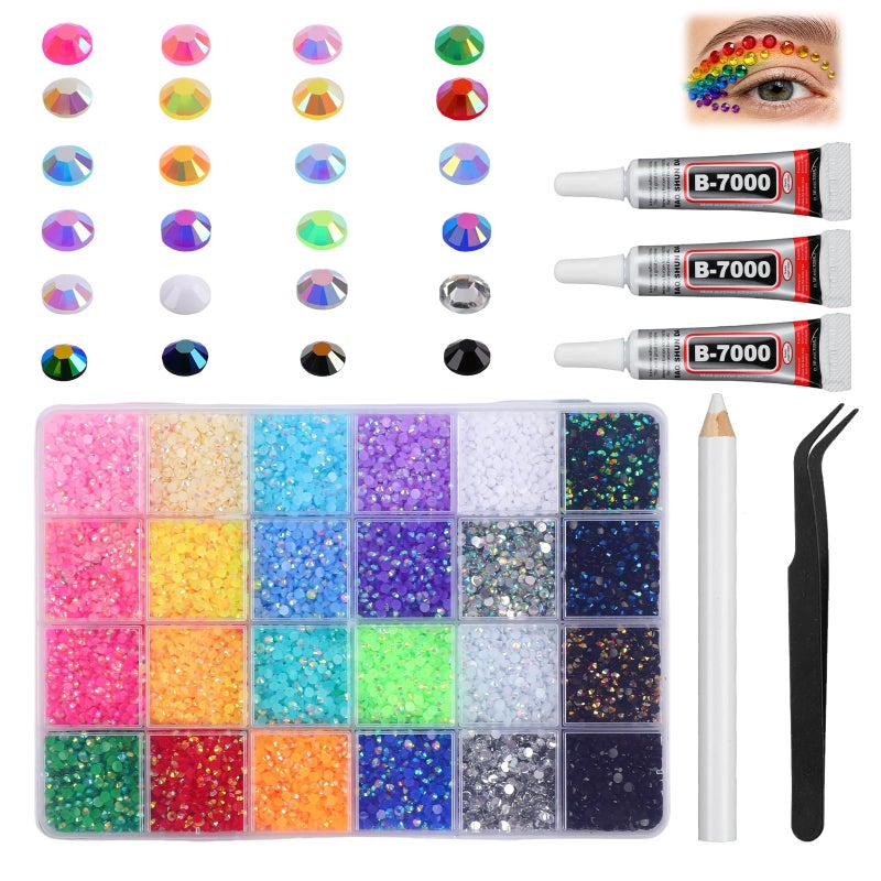 MeiAid 24000Pcs 24Colors Jelly Rhinestones 3mm Multicolor Resin Flatback Rhinestones Bedazzling Kit with 3Pcs 10ml B7000 Jewelry Glue for Nail Art Diamond Painting DIY Crafts and Decorations - Image 3