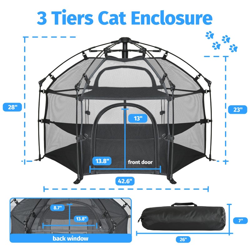 EighteenTekÂ® Catio Outdoor Cat Enclosure 3-Tier Pop up Cat Tent Playpen | Portable Kitten Catio Tower | Pet Playpen Indoor/Outdoor Cats Enclosed | Play Tents for Patio Balcony Courtyard Camping - Image 2
