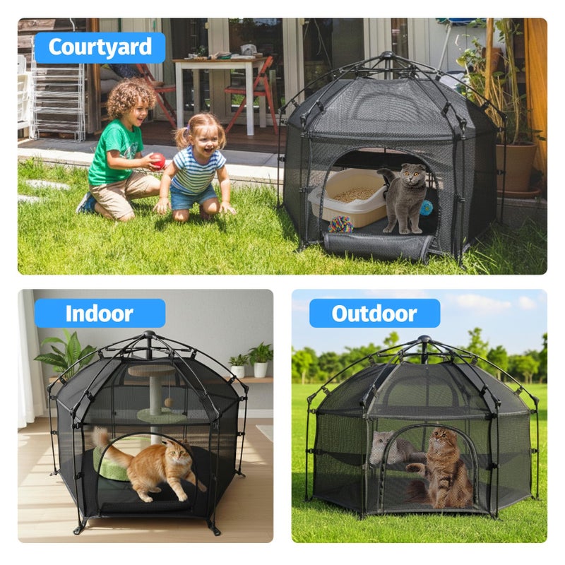 EighteenTekÂ® Catio Outdoor Cat Enclosure 3-Tier Pop up Cat Tent Playpen | Portable Kitten Catio Tower | Pet Playpen Indoor/Outdoor Cats Enclosed | Play Tents for Patio Balcony Courtyard Camping - Image 4