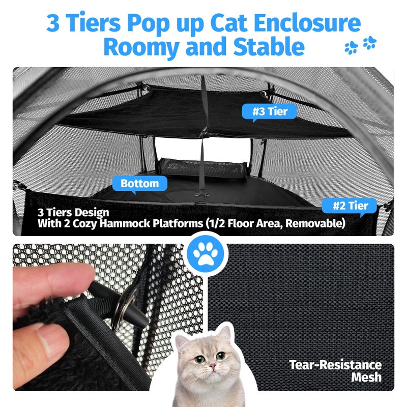 EighteenTekÂ® Catio Outdoor Cat Enclosure 3-Tier Pop up Cat Tent Playpen | Portable Kitten Catio Tower | Pet Playpen Indoor/Outdoor Cats Enclosed | Play Tents for Patio Balcony Courtyard Camping - Image 3