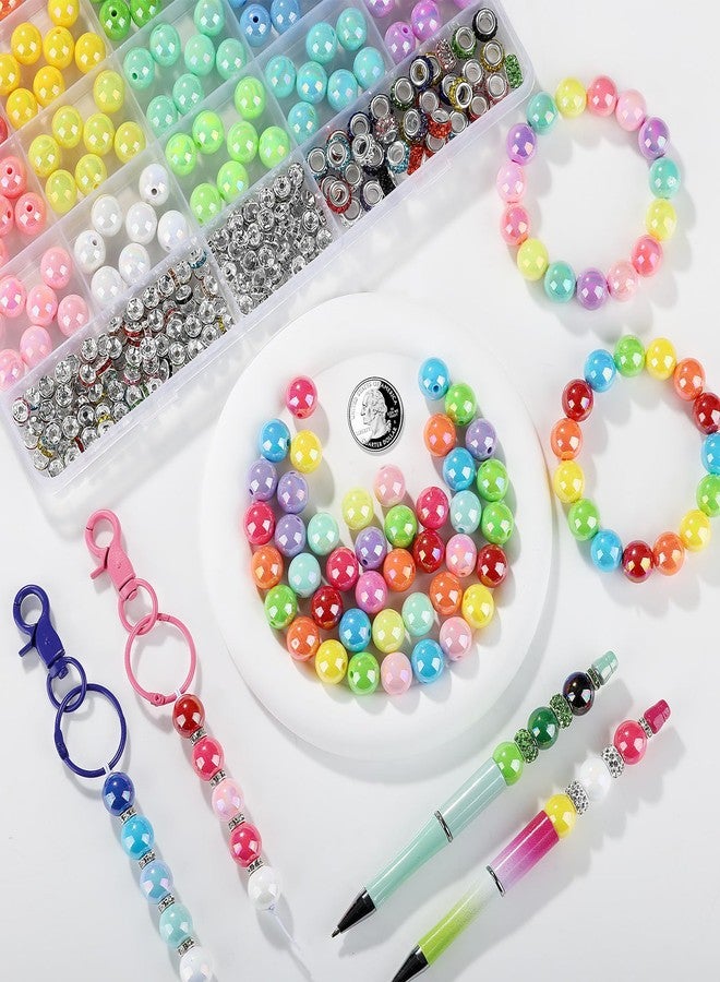 Funtopia 290pcs Beads for Pens, 14mm Focal Beads Pen Making Kit for Keychains Beadable Pens, Rainbow Chunky Bubblegum Acrylic Beads with Rhinestone Rondelle Spacer Bead for DIY Craft Supplies - Image 3