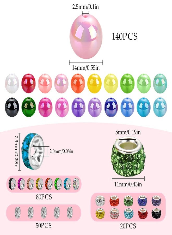 Funtopia 290pcs Beads for Pens, 14mm Focal Beads Pen Making Kit for Keychains Beadable Pens, Rainbow Chunky Bubblegum Acrylic Beads with Rhinestone Rondelle Spacer Bead for DIY Craft Supplies - Image 2
