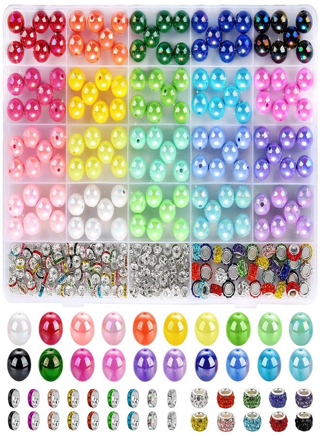Funtopia 290pcs Beads for Pens, 14mm Focal Beads Pen Making Kit for Keychains Beadable Pens, Rainbow Chunky Bubblegum Acrylic Beads with Rhinestone Rondelle Spacer Bead for DIY Craft Supplies - Image 1