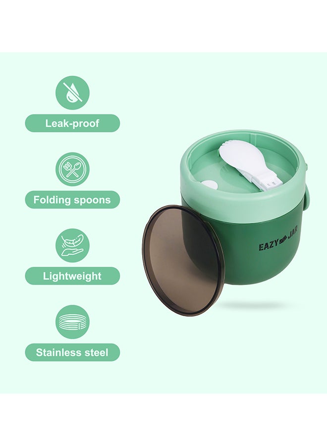 Eazy Kids صندوق غداء فولاذي مع ملعقة قابلة للطي - أخضر - Image 5