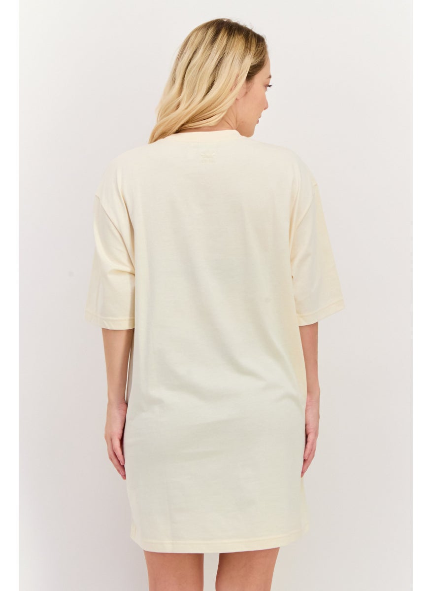 adidas Originals - Women Sportswear Fit Short Sleeves Outdoor T-Shirt Dress, Beige Combo - Image 1