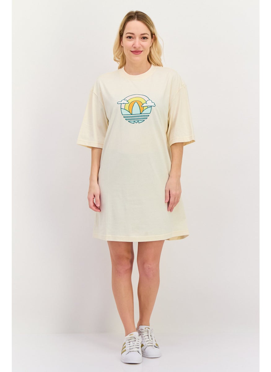 adidas Originals - Women Sportswear Fit Short Sleeves Outdoor T-Shirt Dress, Beige Combo - Image 1
