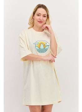 Women Sportswear Fit Short Sleeves Outdoor T-Shirt Dress, Beige Combo