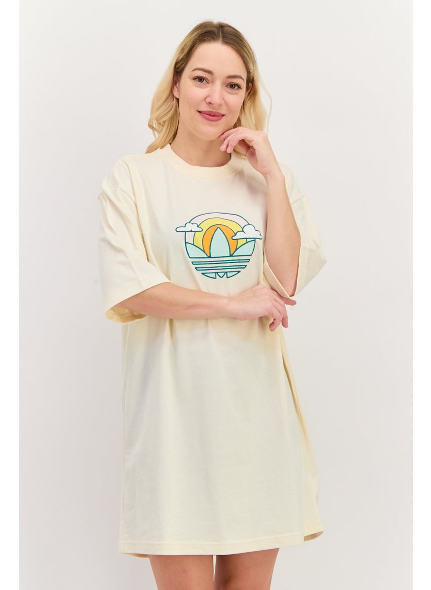 adidas Originals - Women Sportswear Fit Short Sleeves Outdoor T-Shirt Dress, Beige Combo - Image 1