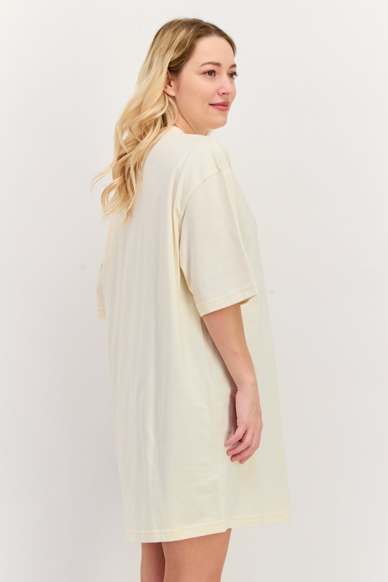 adidas Originals Women Sportswear Fit Short Sleeves Outdoor T-Shirt Dress, Beige Combo - Image 4