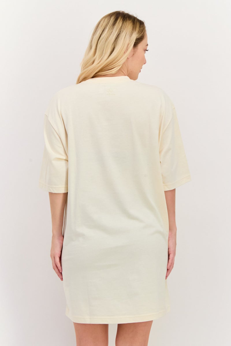 adidas Originals Women Sportswear Fit Short Sleeves Outdoor T-Shirt Dress, Beige Combo - Image 2