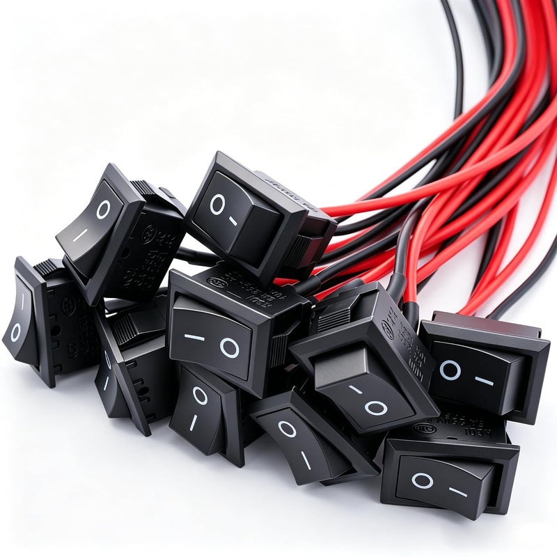 Twidec /10 قطع مفتاح هزاز AC 6A/250V 10A/125V SPST 2 دبابيس وضعين تشغيل/إيقاف للسيارة والقارب أسود مربع مفتاح هزاز مع أسلاك ملحومة مسبقًا (ضمان الجودة لمدة عام واحد) KCD1-X-F - Image 1