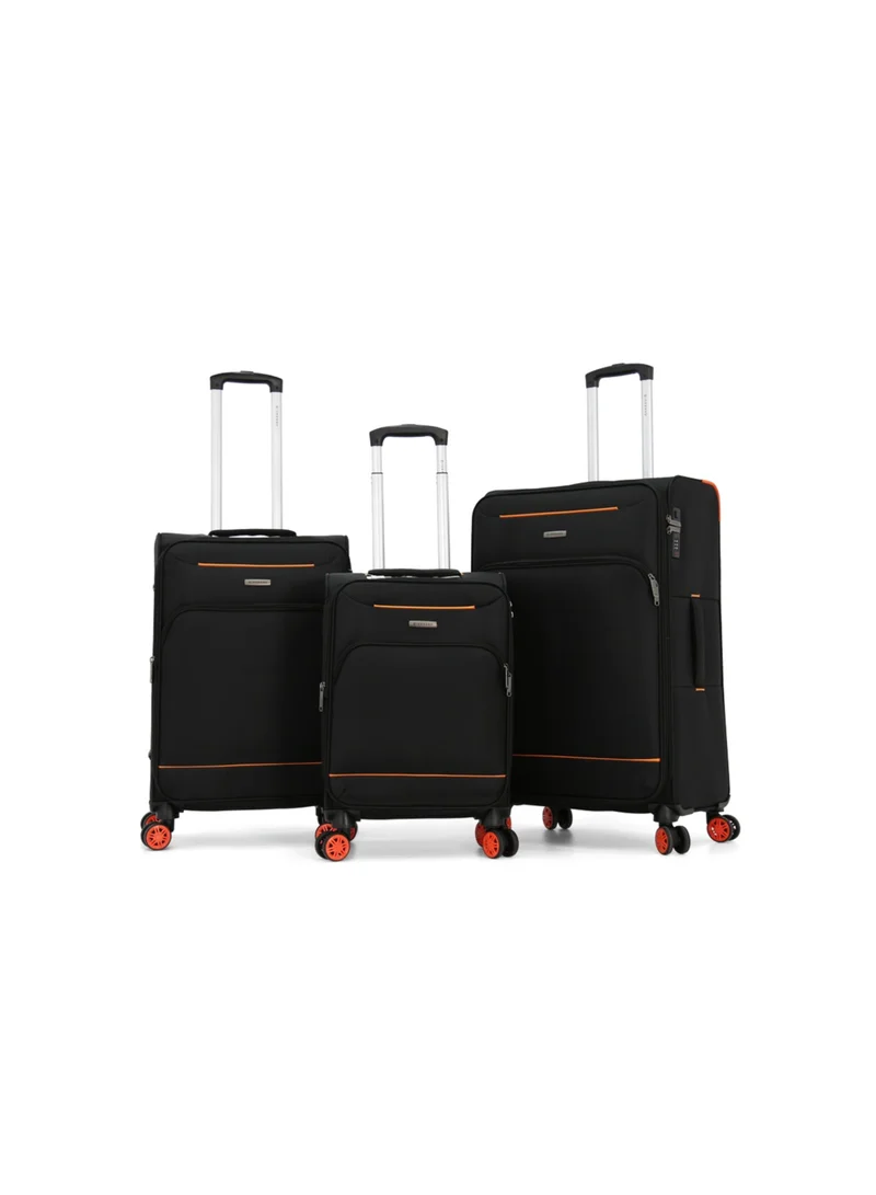 GIORDANO Softside Luggage Spinner Trolley Bag 3 Pieces Set,Black (S-20",M-24",L-28")