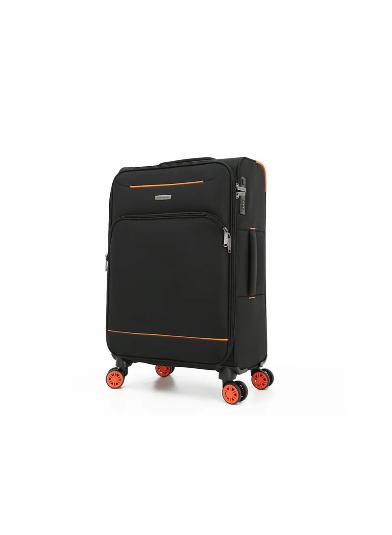 GIORDANO Softside Luggage Spinner Trolley Bag 3 Pieces Set,Black (S-20",M-24",L-28")