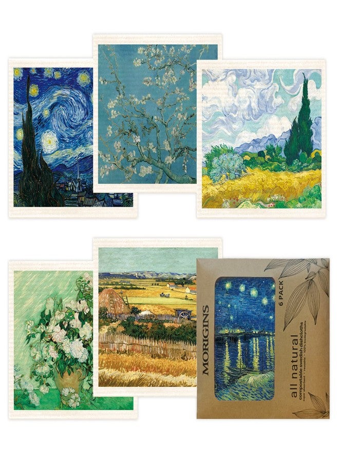 Morigins Swedish Dishcloths for Kitchen 6 Pack Van Gogh Painting Cellulose Sponge Cloths Non Scratch Reusable Paper Towels No Odor, Biodegradable and Reusable Kitchen Dish Rags - Image 1