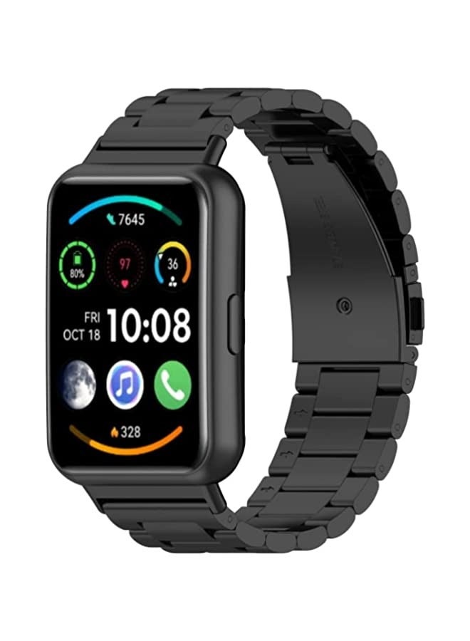Three Bead Black Stainless Steel Metal Band for Huawei Watch Fit 2 - Image 1