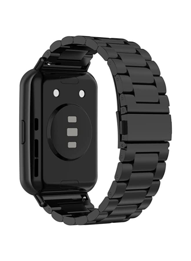 Three Bead Black Stainless Steel Metal Band for Huawei Watch Fit 2 - Image 2
