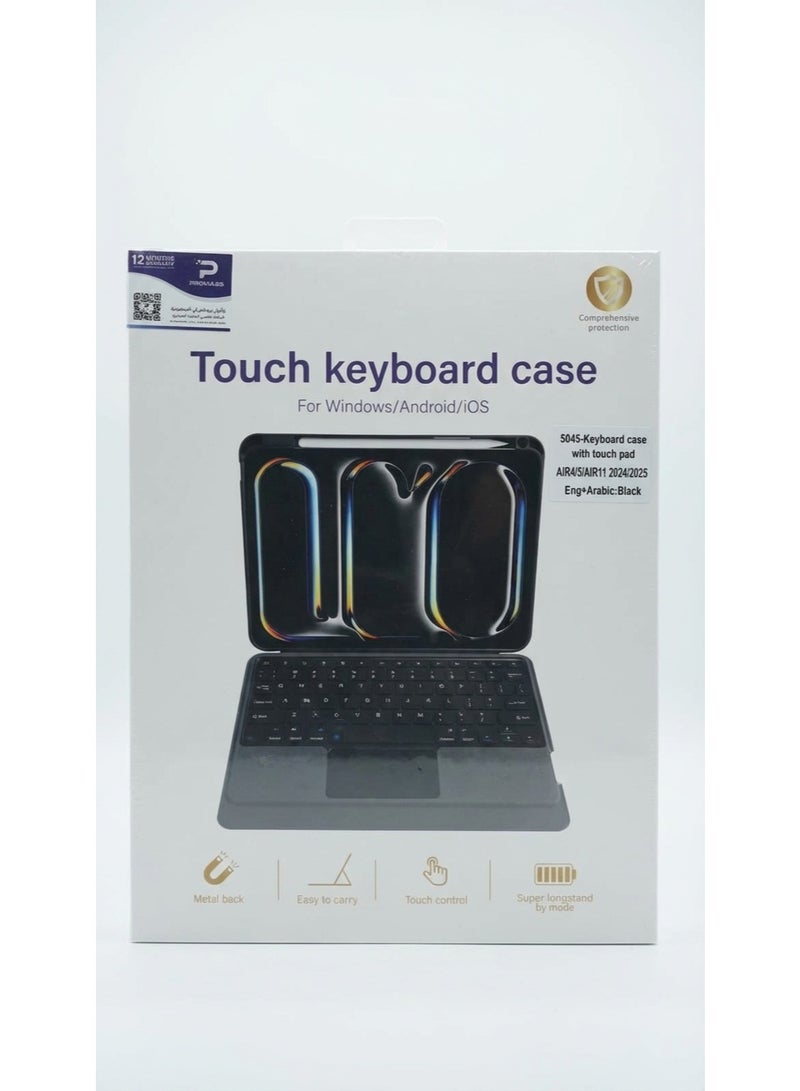 بروماس جراب لوحة مفاتيح تعمل باللمس مع لوحة لمس لجهاز iPad Air 4 / Air 5 (10.9 بوصة) - الإنجليزية والعربية، أسود - Image 1