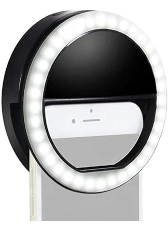 Generic Rechargeable LED Selfie Ring Light – Clip-On Camera Light for iPhone, iPad, Samsung Galaxy – White  - Image 1