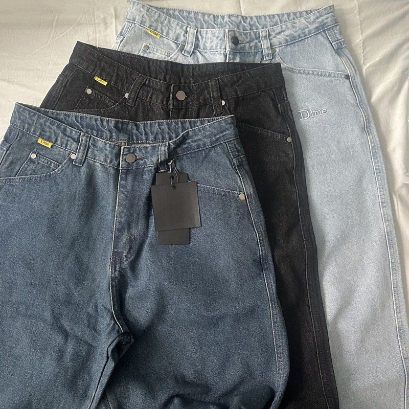 DM Embroidered Cotton Straight-Leg Unisex Jeans Light blue - Image 4