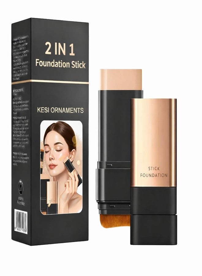 Ehmznv ORNAMENTS 2 in 1 Foundation Stick with Built-in Brush,Full Coverage Cream Foundation,Waterproof Matte Finish Makeup,Long Lasting Concealer Stick,Smooth Blend Korean Makeup Base for All Skin Type - Image 1