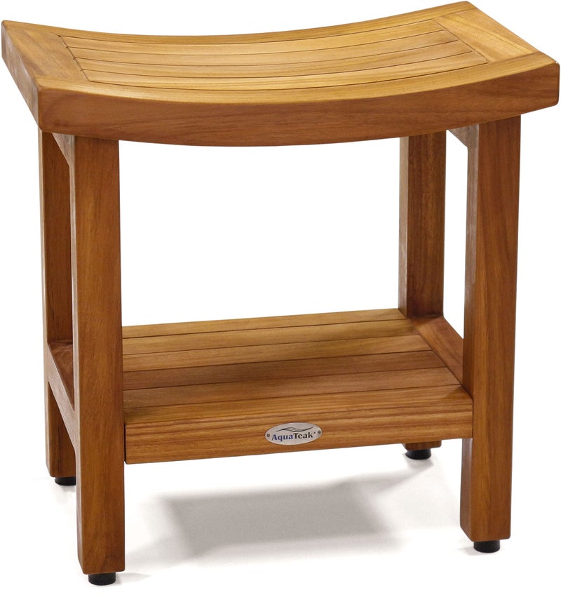 AquaTeak Patented 18 Sumba Teak Shower Bench with Shelf