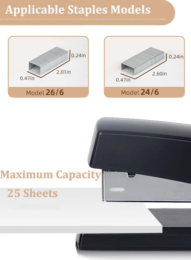 ديلي طقم دباسة مكتبية (يتضمن دباسة، مزيل دبابيس، 640 قطعة دبابيس قياسية 24/6) دباسة يدوية صغيرة سعة 1-25 صفحة، مناسبة لطلاب المدارس والمكاتب، طقم دباسة ثلاثة في واحد، أسود. - Image 2