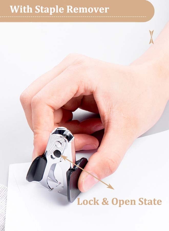 ديلي طقم دباسة مكتبية (يتضمن دباسة، مزيل دبابيس، 640 قطعة دبابيس قياسية 24/6) دباسة يدوية صغيرة سعة 1-25 صفحة، مناسبة لطلاب المدارس والمكاتب، طقم دباسة ثلاثة في واحد، أسود. - Image 5