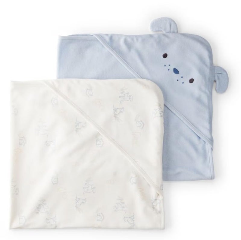 Carter'S Baby Hooded Towel (2-Pk Ivory/Blue) - Image 2