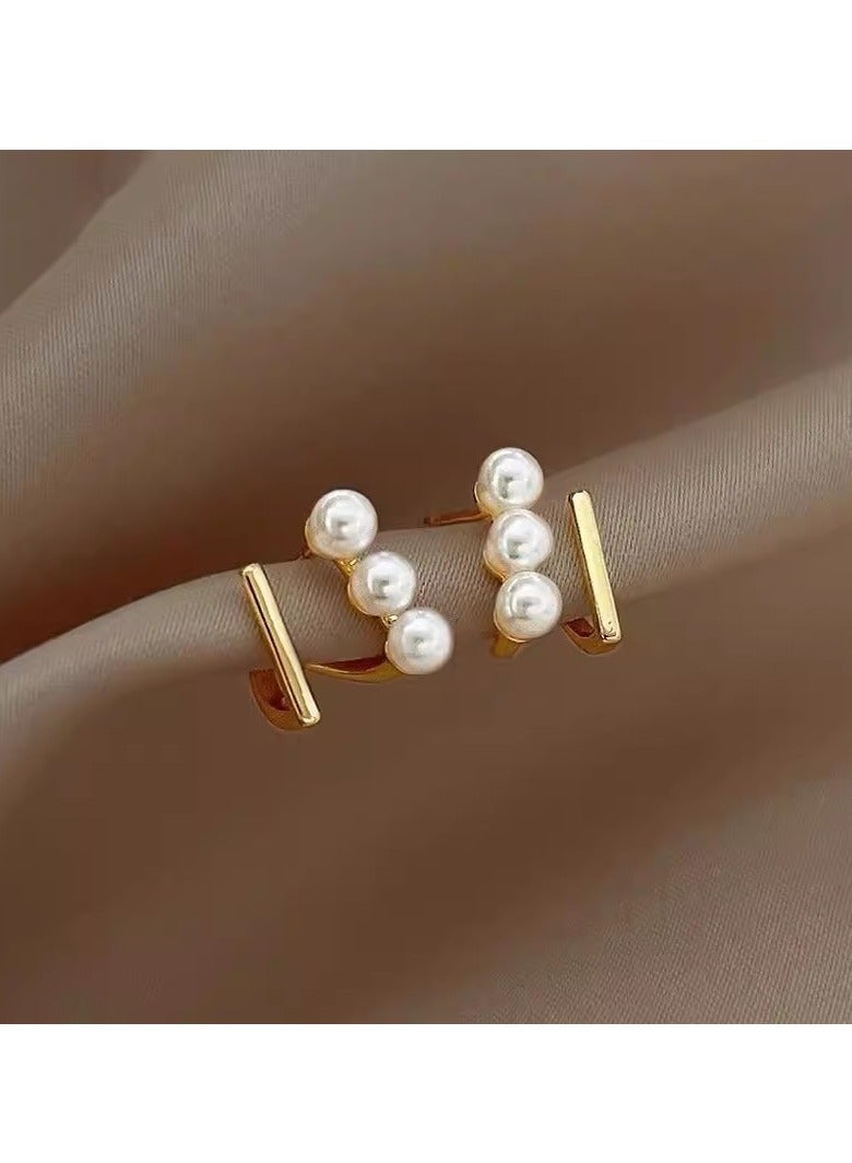 أقراط اللؤلؤ الهندسية - Image 3