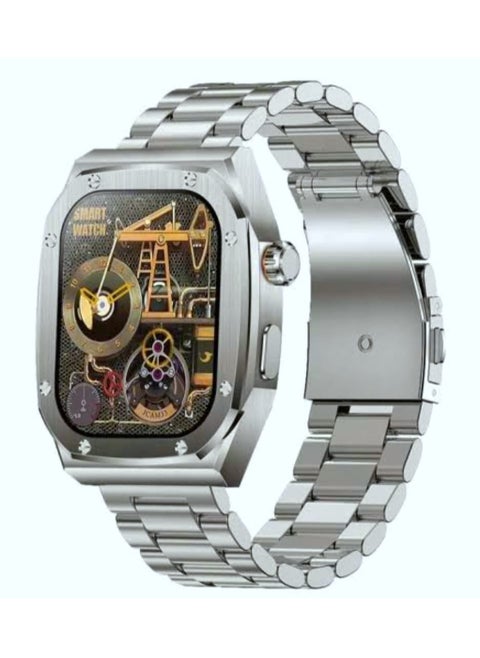 The Z79 Max smart watch features an elegant design that combines metal and a rubber bracelet. It comes with a wide range of features, including NFC, fitness tracking, heart rate monitoring, and phone notifications. The box contains two bands (metal and rubber), a magnetic charger, and a metal band adjustment tool