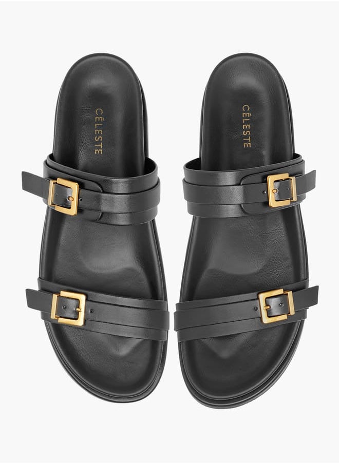 Celeste - Womens Buckle Accent Slide Sandals With Slip-On Closure - Image 1