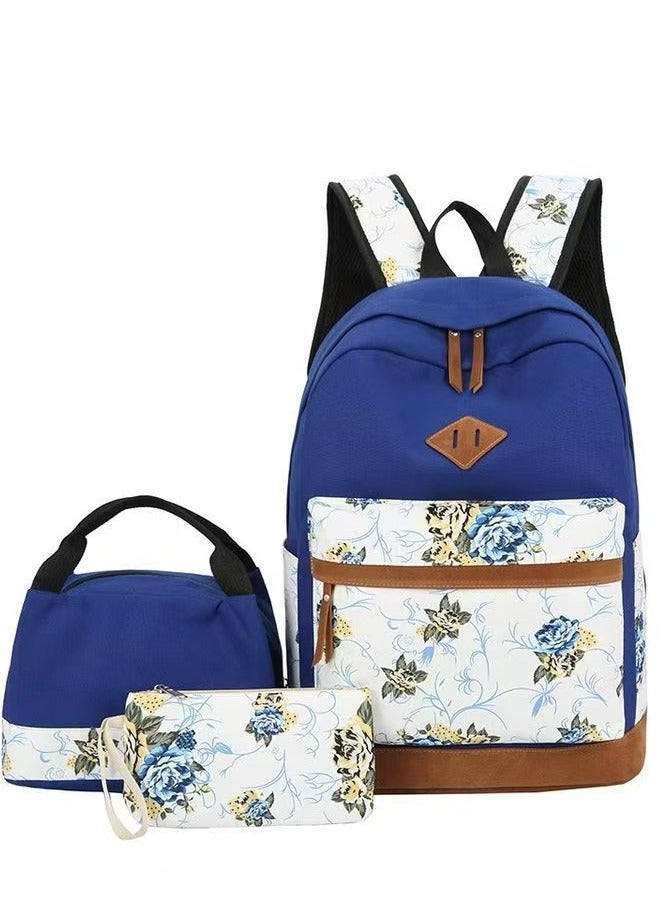 Oxford Cloth Polyester Printed Zipper Backpack Set Blue/Brown  - Image 1