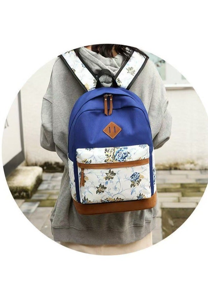 Oxford Cloth Polyester Printed Zipper Backpack Set Blue/Brown  - Image 2