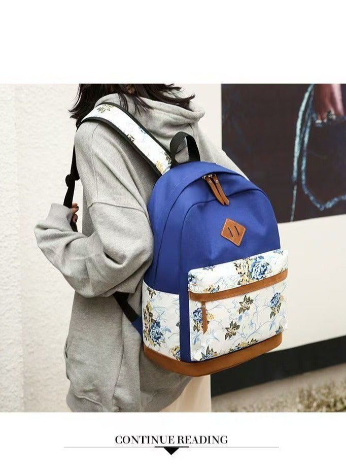 Oxford Cloth Polyester Printed Zipper Backpack Set Blue/Brown  - Image 3