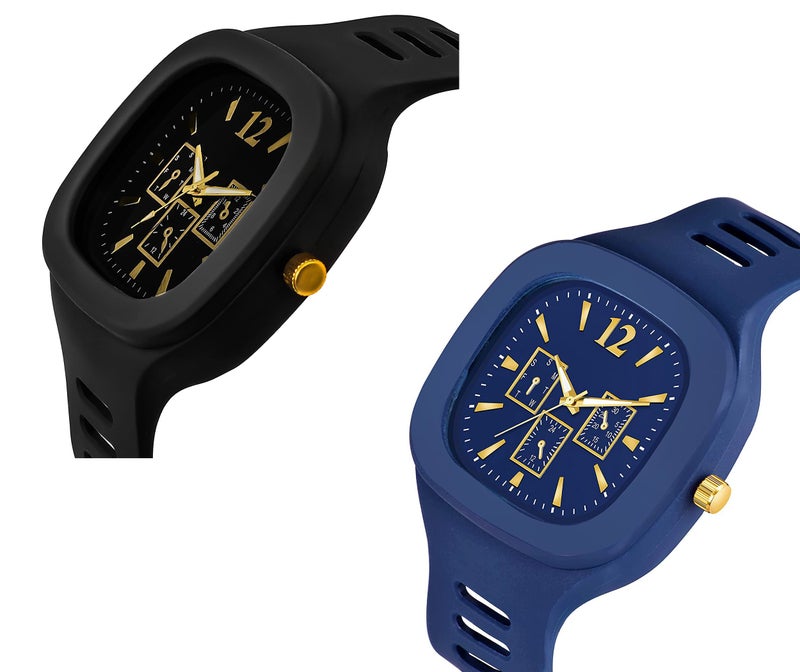 SWADESI STUFF New Combo of Square Dial Black and Blue Silicone Strap ADDI Stylish Designer Analog Watch - for Boys & Men - Image 2