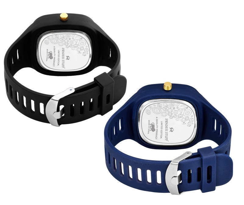 SWADESI STUFF New Combo of Square Dial Black and Blue Silicone Strap ADDI Stylish Designer Analog Watch - for Boys & Men - Image 3
