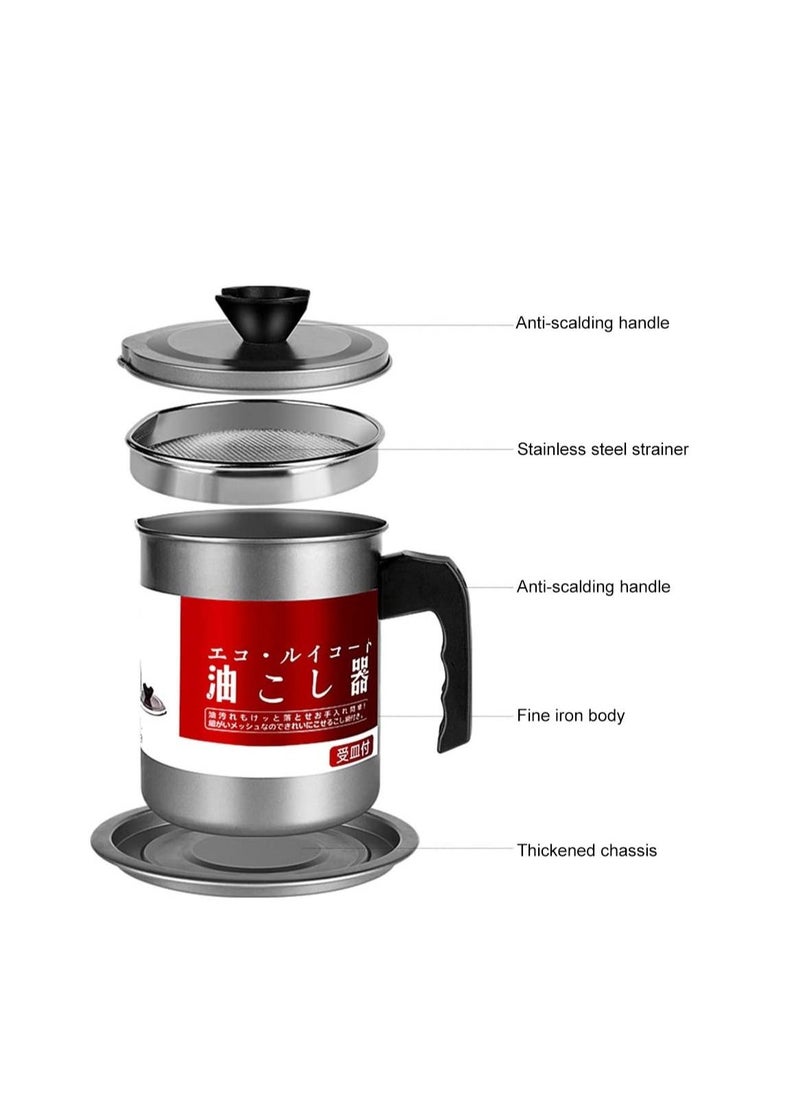 Spaceshoop - Oil Strainer Pot Grease Can Stainless Steel Oil Storage Can Container with Fine Mesh Strainer - Image 1