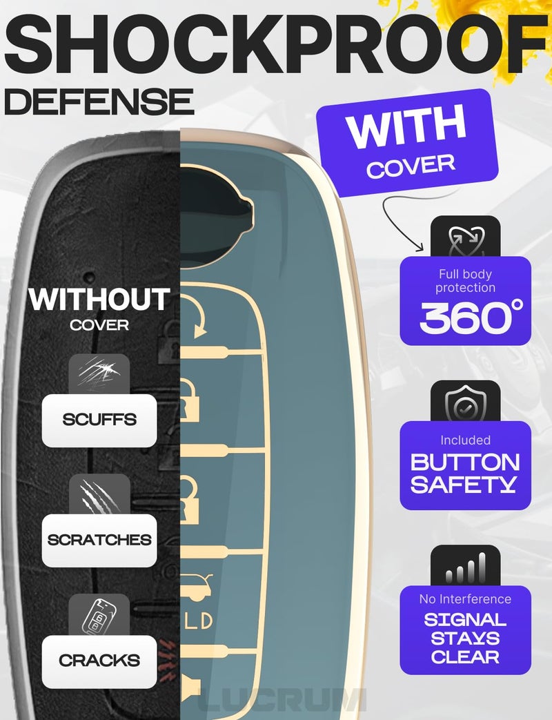 Lucrum Compatible with Nissan Key Fob Cover & Leather Keychain, 5 Buttons Keyfob Case for Pathfinder Rogue Sentra Versa Patrol Armada (2023-2025) - Blue and Gold - Image 4