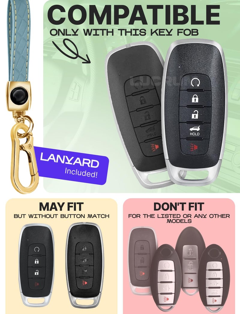 Lucrum Compatible with Nissan Key Fob Cover & Leather Keychain, 5 Buttons Keyfob Case for Pathfinder Rogue Sentra Versa Patrol Armada (2023-2025) - Blue and Gold - Image 2