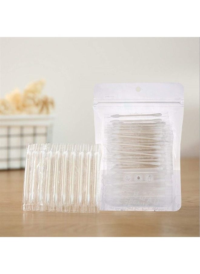 Lsed - Cotton Swabs, Q Tips, 100 Count Natural Cotton Buds, Individually Wrapped Double Tipped Cotton Tips for Ear, Beauty Care, Cleaning (Round & Pointed Shape Cotton Heads) - Image 1