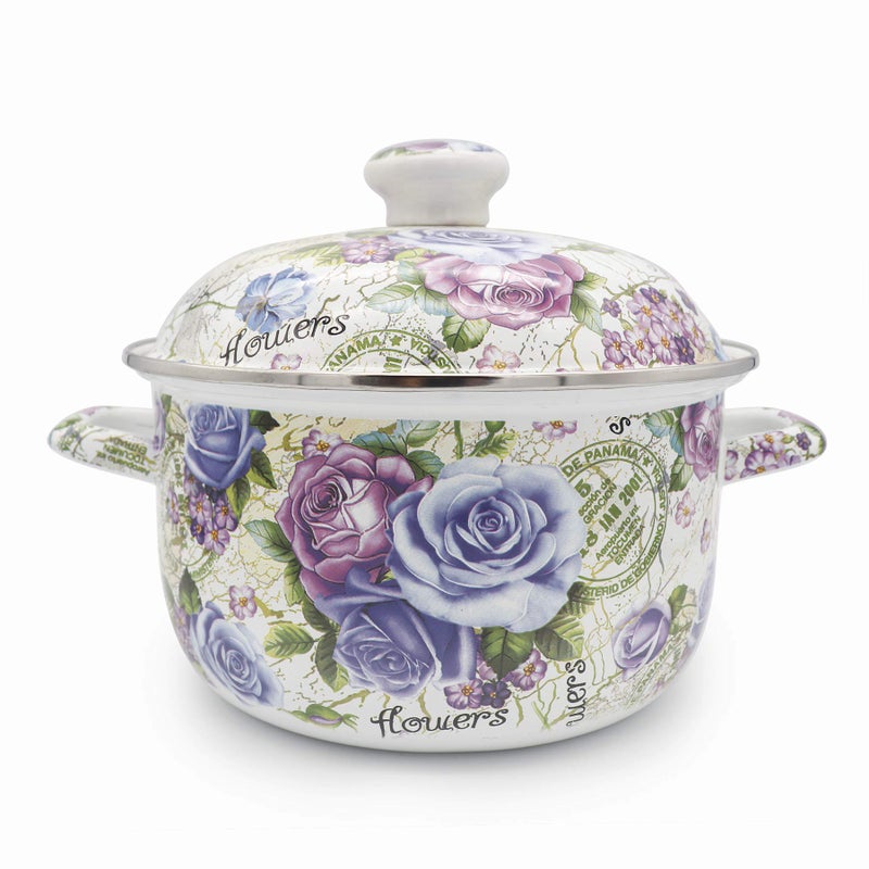 OLYTARU Flower Enamel on Steel Stock PotStockpot with Lid 3 Quart style2
